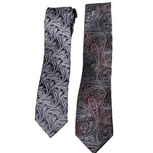 Lot 2 Pronto Uomo Couture Tie 100% Silk Paisley Purple Silver Red Necktie 59&65L